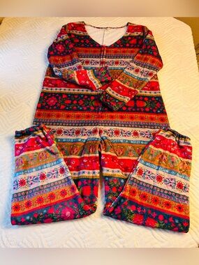 Natural Life One Piece Pajamas Fleece Comfy Floral Boho